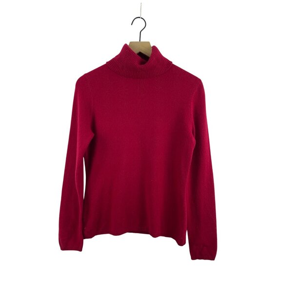 Ann Taylor Women's Medium 100% Cashmere Roll Turtleneck Long Sleeve Sweater Red - Picture 1 of 11